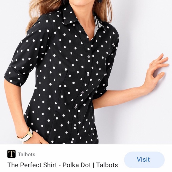 NWT • TALBOTS • Navy Blue & White The Perfect Shirt • Polka Dot Button Down - Picture 3 of 5